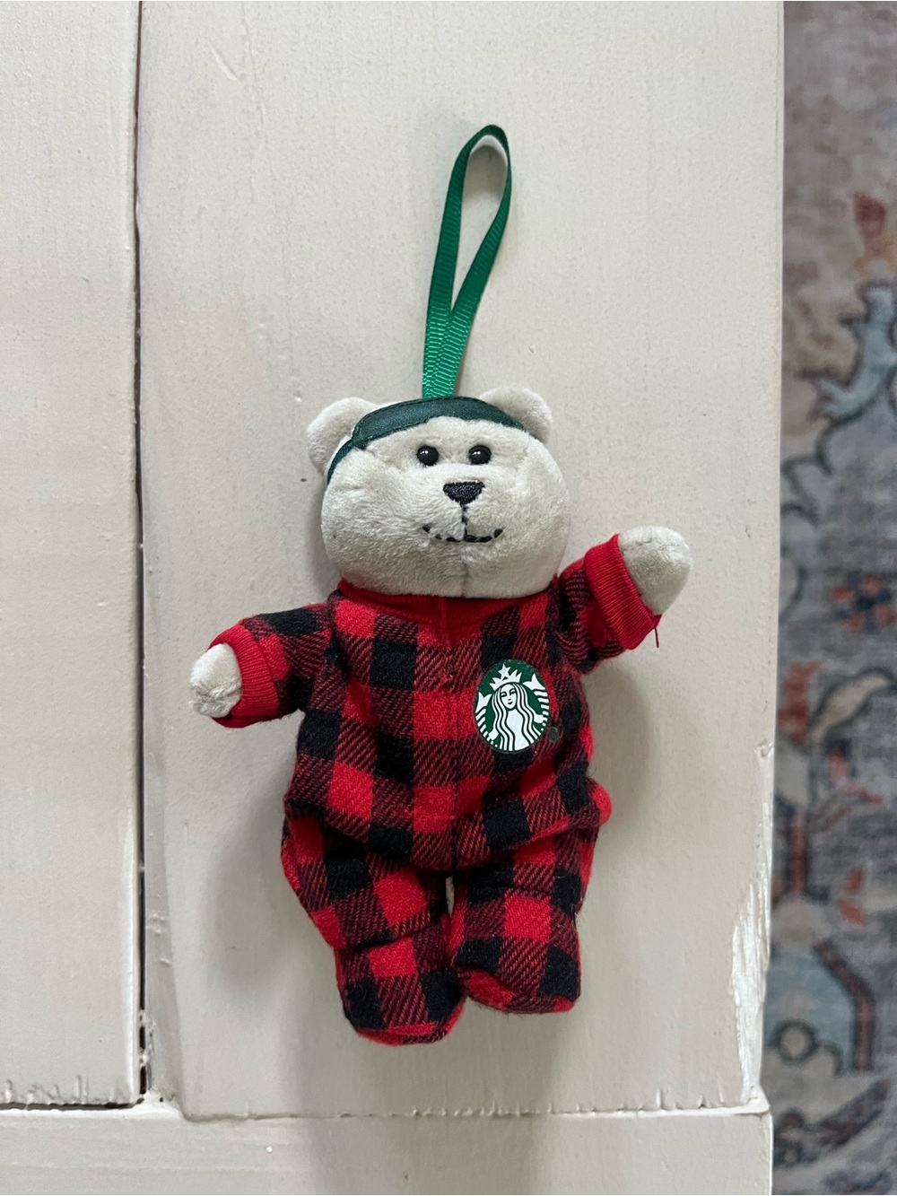 Starbucks Plush Bear Ornament in Red and Black Buffalo Plaid